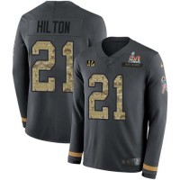 Nike Cincinnati Bengals #21 Mike Hilton Anthracite Super Bowl LVI Patch Salute to Service Youth Stitched NFL Limited Therma Long Sleeve Jersey