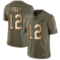Nike Buffalo Bills #12 Jim Kelly Olive/Gold Youth Stitched NFL Limited 2017 Salute to Service Jersey