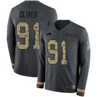 Nike Buffalo Bills #91 Ed Oliver Anthracite Salute to Service Youth Stitched NFL Limited Therma Long Sleeve Jersey