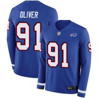 Nike Buffalo Bills #91 Ed Oliver Royal Blue Team Color Youth Stitched NFL Limited Therma Long Sleeve Jersey