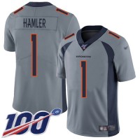Nike Denver Broncos #1 KJ Hamler Gray Youth Stitched NFL Limited Inverted Legend 100th Season Jersey