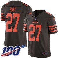 Nike Cleveland Browns #27 Kareem Hunt Brown Youth Stitched NFL Limited Rush 100th Season Jersey