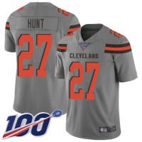Nike Cleveland Browns #27 Kareem Hunt Gray Youth Stitched NFL Limited Inverted Legend 100th Season Jersey