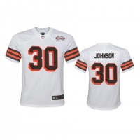 Youth Cleveland Browns #30 D'Ernest Johnson Nike 1946 Collection Alternate Game Limited NFL Jersey - White
