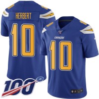 Nike Los Angeles Chargers #10 Justin Herbert Electric Blue Youth Stitched NFL Limited Rush 100th Season Jersey