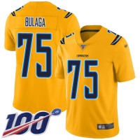 Nike Los Angeles Chargers #75 Bryan Bulaga Gold Youth Stitched NFL Limited Inverted Legend 100th Season Jersey