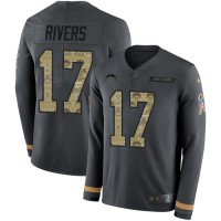 Nike Los Angeles Chargers #17 Philip Rivers Anthracite Salute to Service Youth Stitched NFL Limited Therma Long Sleeve Jersey