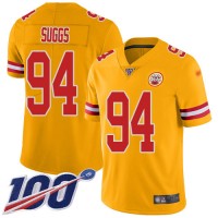 Nike Kansas City Chiefs #94 Terrell Suggs Gold Youth Stitched NFL Limited Inverted Legend 100th Season Jersey