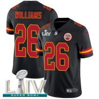 Nike Kansas City Chiefs #26 Damien Williams Black Super Bowl LIV 2020 Youth Stitched NFL Limited Rush Jersey