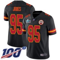 Nike Kansas City Chiefs #95 Chris Jones Black Super Bowl LVII Patch Youth Stitched NFL Limited Rush 100th Season Jersey