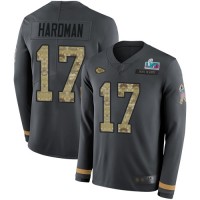 Nike Kansas City Chiefs #17 Mecole Hardman Anthracite Super Bowl LVII Patch Salute to Service Youth Stitched NFL Limited Therma Long Sleeve Jersey