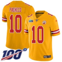 Nike Kansas City Chiefs #10 Isiah Pacheco Gold Super Bowl LVII Patch Youth Stitched NFL Limited Inverted Legend 100th Season Jersey