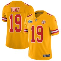 Nike Kansas City Chiefs #19 Kadarius Toney Gold Super Bowl LVII Patch Youth Stitched NFL Limited Inverted Legend Jersey
