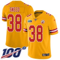 Nike Kansas City Chiefs #38 L'Jarius Sneed Gold Super Bowl LVII Patch Youth Stitched NFL Limited Inverted Legend 100th Season Jersey