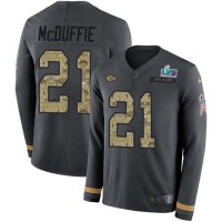 Nike Kansas City Chiefs #21 Trent McDuffie Anthracite Salute to Service Super Bowl LVII Patch Youth Stitched NFL Limited Therma Long Sleeve Jersey