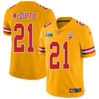 Nike Kansas City Chiefs #21 Trent McDuffie Gold Super Bowl LVII Patch Youth Stitched NFL Limited Inverted Legend Jersey