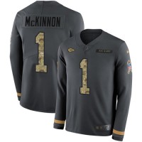 Nike Kansas City Chiefs #1 Jerick McKinnon Anthracite Salute to Service Youth Stitched NFL Limited Therma Long Sleeve Jersey