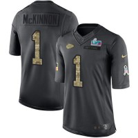 Nike Kansas City Chiefs #1 Jerick McKinnon Black Super Bowl LVII Patch Youth Stitched NFL Limited 2016 Salute to Service Jersey