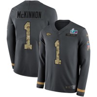 Nike Kansas City Chiefs #1 Jerick McKinnon Anthracite Salute to Service Super Bowl LVII Patch Youth Stitched NFL Limited Therma Long Sleeve Jersey