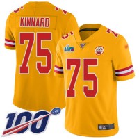 Nike Kansas City Chiefs #75 Darian Kinnard Gold Super Bowl LVII Patch Youth Stitched NFL Limited Inverted Legend 100th Season Jersey