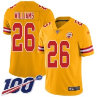 Nike Kansas City Chiefs #26 Damien Williams Gold Youth Stitched NFL Limited Inverted Legend 100th Season Jersey