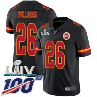 Nike Kansas City Chiefs #26 Damien Williams Black Super Bowl LIV 2020 Youth Stitched NFL Limited Rush 100th Season Jersey