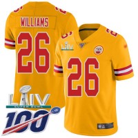 Nike Kansas City Chiefs #26 Damien Williams Gold Super Bowl LIV 2020 Youth Stitched NFL Limited Inverted Legend 100th Season Jersey