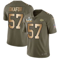 Nike Kansas City Chiefs #57 Alex Okafor Olive/Gold Youth Super Bowl LV Bound Stitched NFL Limited 2017 Salute To Service Jersey
