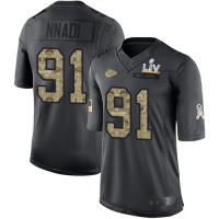 Nike Kansas City Chiefs #91 Derrick Nnadi Black Youth Super Bowl LV Bound Stitched NFL Limited 2016 Salute to Service Jersey