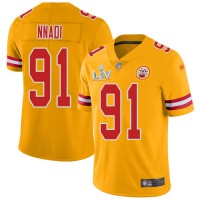 Nike Kansas City Chiefs #91 Derrick Nnadi Gold Youth Super Bowl LV Bound Stitched NFL Limited Inverted Legend Jersey