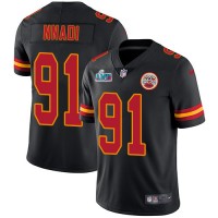 Nike Kansas City Chiefs #91 Derrick Nnadi Black Super Bowl LVII Patch Youth Stitched NFL Limited Rush Jersey