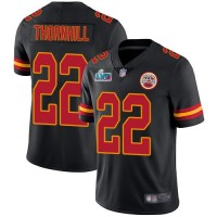 Nike Kansas City Chiefs #22 Juan Thornhill Black Super Bowl LVII Patch Youth Stitched NFL Limited Rush Jersey