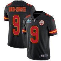 Nike Kansas City Chiefs #9 JuJu Smith-Schuster Black Super Bowl LVII Patch Youth Stitched NFL Limited Rush Jersey
