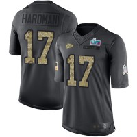 Nike Kansas City Chiefs #17 Mecole Hardman Black Super Bowl LVII Patch Youth Stitched NFL Limited 2016 Salute to Service Jersey