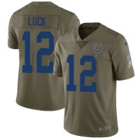 Nike Indianapolis Colts #12 Andrew Luck Olive Youth Stitched NFL Limited 2017 Salute to Service Jersey