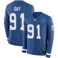 Nike Indianapolis Colts #91 Sheldon Day Royal Blue Team Color Youth Stitched NFL Limited Therma Long Sleeve Jersey