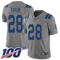 Nike Indianapolis Colts #28 Jonathan Taylor Gray Youth Stitched NFL Limited Inverted Legend 100th Season Jersey
