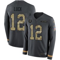 Nike Indianapolis Colts #12 Andrew Luck Anthracite Salute to Service Youth Stitched NFL Limited Therma Long Sleeve Jersey
