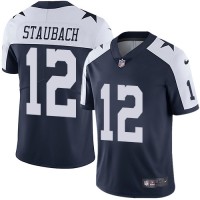 Nike Dallas Cowboys #12 Roger Staubach Navy Blue Thanksgiving Youth Stitched NFL Vapor Untouchable Limited Throwback Jersey