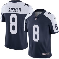 Nike Dallas Cowboys #8 Troy Aikman Navy Blue Thanksgiving Youth Stitched NFL Vapor Untouchable Limited Throwback Jersey