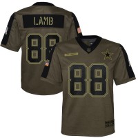 Dallas Dallas Cowboys #88 CeeDee Lamb Olive Nike Youth 2021 Salute To Service Game Jersey