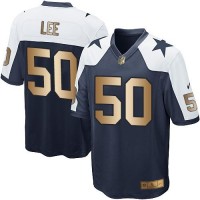 Nike Dallas Cowboys #50 Sean Lee Navy Blue Thanksgiving Throwback Youth Stitched NFL Elite Gold Jersey