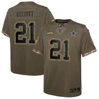 Dallas Dallas Cowboys #21 Ezekiel Elliott Nike Youth 2022 Salute To Service Limited Jersey - Olive