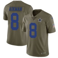 Nike Dallas Cowboys #8 Troy Aikman Olive Youth Stitched NFL Limited 2017 Salute to Service Jersey