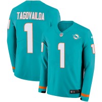 Nike Miami Dolphins #1 Tua Tagovailoa Aqua Green Team Color Youth Stitched NFL Limited Therma Long Sleeve Jersey
