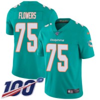 Nike Miami Dolphins #75 Ereck Flowers Aqua Green Team Color Youth Stitched NFL 100th Season Vapor Untouchable Limited Jersey