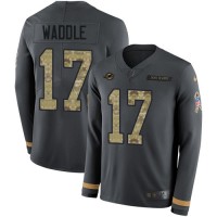 Nike Miami Dolphins #17 Jaylen Waddle Anthracite Salute to Service Youth Stitched NFL Limited Therma Long Sleeve Jersey