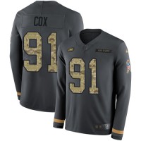 Nike Philadelphia Eagles #91 Fletcher Cox Anthracite Salute to Service Youth Stitched NFL Limited Therma Long Sleeve Jersey