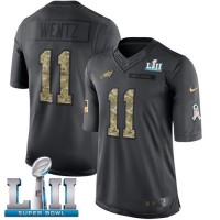 Nike Philadelphia Eagles #11 Carson Wentz Black Super Bowl LII Youth Stitched NFL Limited 2016 Salute to Service Jersey
