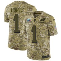 Nike Philadelphia Eagles #1 Jalen Hurts Camo Super Bowl LVII Patch Youth Stitched NFL Limited 2018 Salute To Service Jersey
